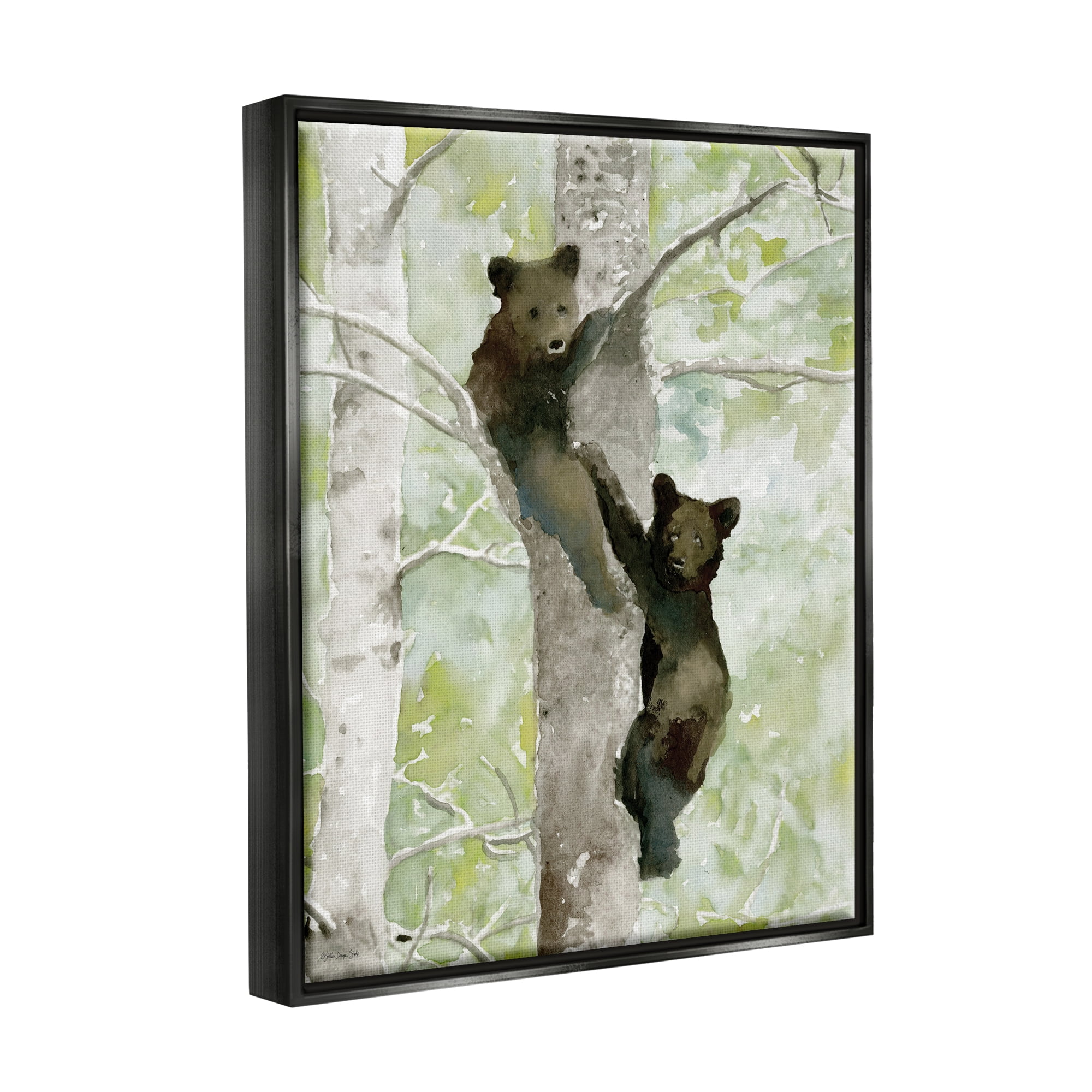 Stupell Bear Cubs Climbing Tree Nature Animals & Insects Painting Black Floater Framed Art Print Wall Art
