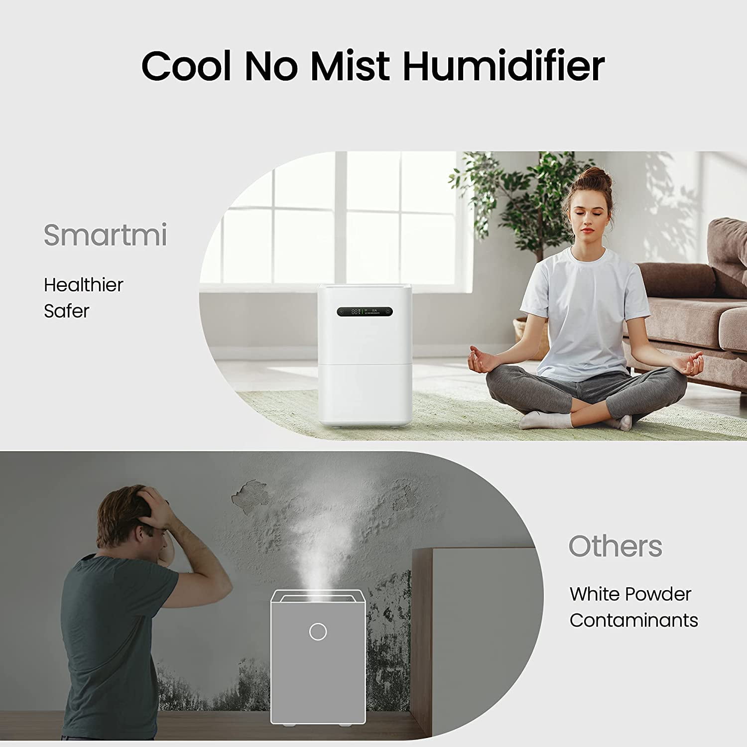 smartmi Evaporative Humidifiers Cool No Mist Humidifiers for Bedroom Air Humidifiers for Baby 4L Top Fill Self-Cleaning Quiet Smart APP Control Auto Shutoff Air-drying Shockproof White