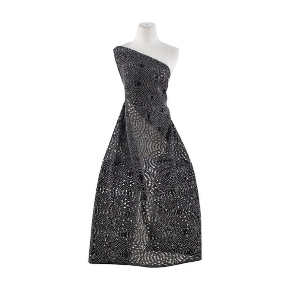 Zelouf Rouen Lurex Corded Geo Lace  , Sewing, DIY, Crafts Fabric by the Yard, Black/silver, 1 Yard