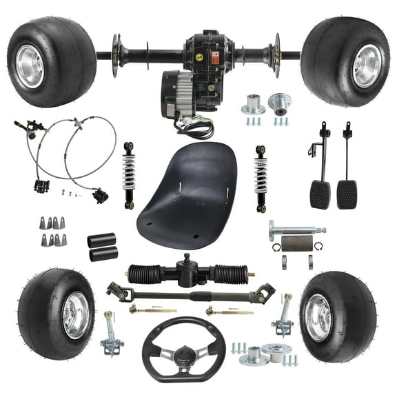Complete 30" Rear Axle Kit & 5" Wheels & 48V 1000W Motor Differential Kit & Go Cart Seat & Steering Assembly Shock Kit For DIY Electric Vehicles Go Kart Drift Trike ATV Quad Golf Cart Buggy
