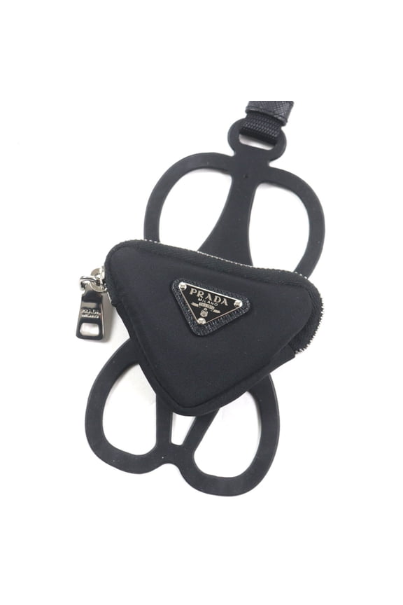 Pre-Owned PRADA 1ZT054 Nylon Re-Nylon Triangle Logo Neck Strap Phone Holder Smartphone Black...