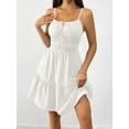 thumbnail image 2 of Womens Summer Spaghetti Strap Mini Dress Square Neck Sleeveless Smocked Waist Tiered Flowy Sundresses Cream White S, 2 of 8