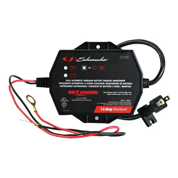 Schumacher Electric Battery Charger, Maintainer, and Desulfator - SC1300 3-in-1, Fully Automatic, 1.5 Amp, 6 Volt and 12 Volt, Mountable for Cars, Motorcycles, Lawn Tractors, Power Sports