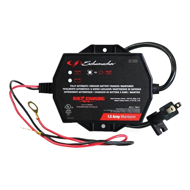 Schumacher Electric Battery Charger, Maintainer, and Desulfator - SC1300 3-in-1, Fully Automatic, 1.5 Amp, 6 Volt and 12 Volt, Mountable for Cars, Motorcycles, Lawn Tractors, Power Sports