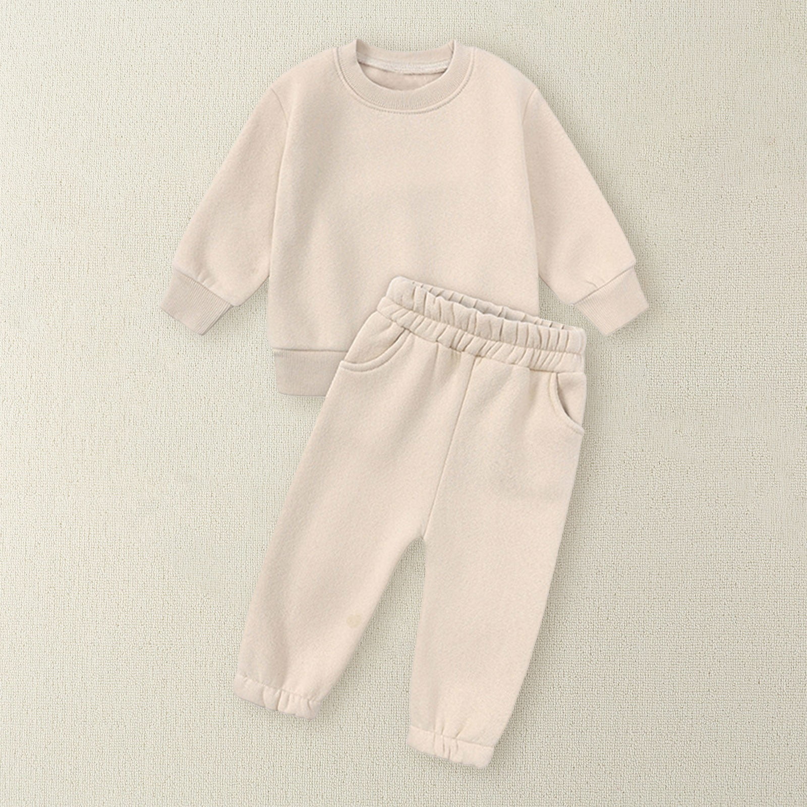 Mercatoo Toddler Baby Boys Girl Solid Color Outfit Set Sweatsuit Crewneck Sweatshirt Sweatpants Pants Fall Winter Kids Clothes