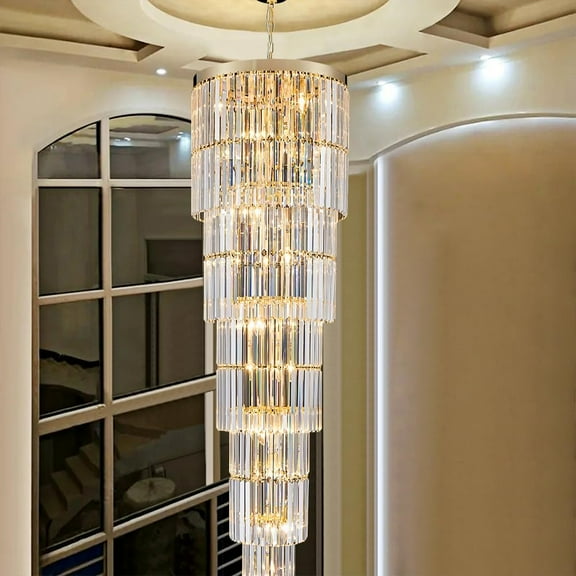 Posiosa Luxury Modern Long Staircase K9 Chandeliers Gold Top Design 10-Tier Large Foyer Entrance Chandeliers for High Ceiling Big Crystal Chandelier(Height 78.7 inch 20 Lights)