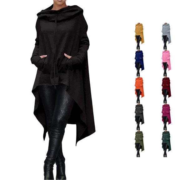 VOUZZA Long Hoodies for Women Solid Color Long Sleeve Oversized Pullover Sweatshirt with Pocket, Casual Hooded Sweater Top for Fall Winter