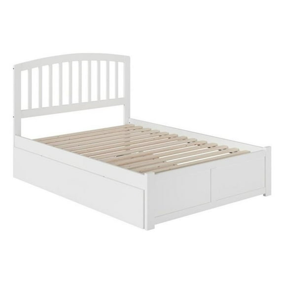Pemberly Row Transitional Solid Wood Full Platform Panel Bed w/ Trundle in White