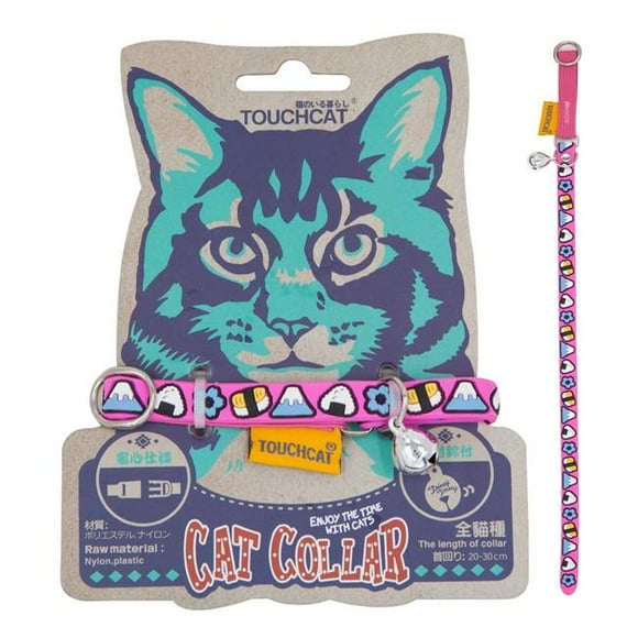 Touchcat CTCLPK Bell-Chime Designer Rubberized Cat Collar with Stainless Steel Hooks - Pink - One Size