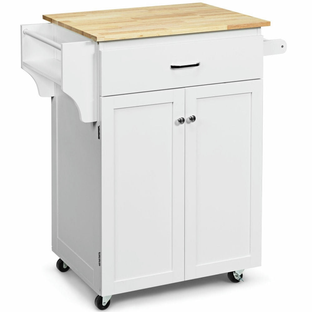 Finihen Rolling Storage Cabinet Cart, Kitchen Island Cart, Utility Rolling Storage Cabinet Kitchen Island Cart with Spice Rack, for Kitchen, Dining Room, White