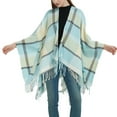 thumbnail image 6 of Hfyihgf Women's Travel Plaid Shawl Belt Cardigan Wrap Open Front Poncho Cape Knitted Sweater Tops for Fall Winter Green One Size, 6 of 6