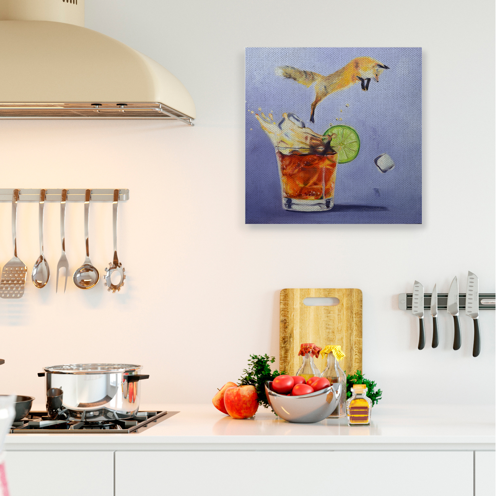 Stupell Industries Fox Animal Leaping Vintage Cocktail Drink Painting Canvas Wall Art by Karen Weber Fine Art