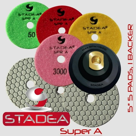 

STADEA Diamond Polishing Pads 5 Dry - Concrete Set of 5 Pieces with Rubber Backer