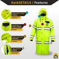thumbnail image 3 of KwikSafety (Charlotte, NC) TORRENT Class 3 Safety Trench Coat | High Visibility Waterproof Windproof Safety Rain Jacket | Hi Vis Reflective ANSI Work Wear | Rain Gear Hideaway Hood Carry Bag | Small, 3 of 6
