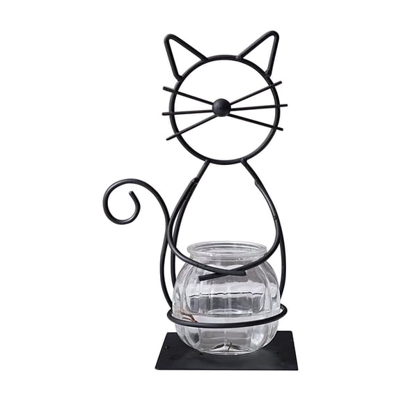 TONGYIJIA Cat Plants Stand, Iron Metal Flower Holder with Glass Vase, Hydroponic Display For Home, Living Room and Dining Table, Animal Themed Decor