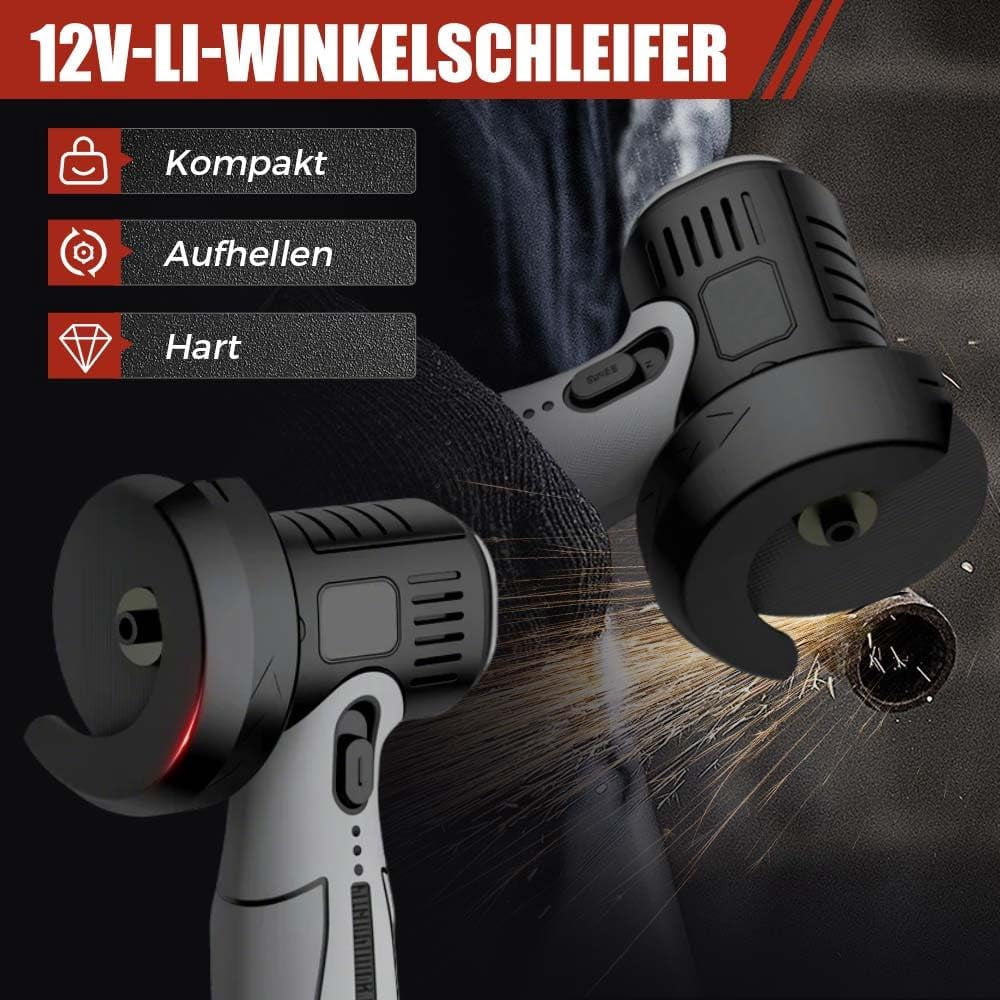 12V Mini Angle Grinder with Cutting Disc, 2025 New Cordless Angle Grinder, Portable Electric Grinder Tool for Home and Workshop Use, Handheld Grinder for DIY Projects 1 Batteries