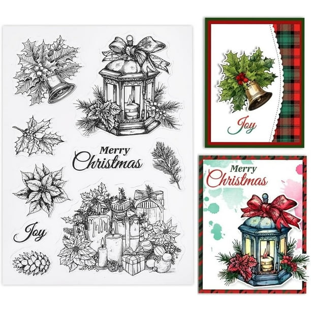 Sellos de silicona transparente navideños para hacer tarjetas DIY, velas navideñas, sello transparente de silicona, campana de Pascua, estróbilo, sellos decorativos transparentes.