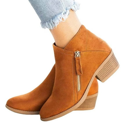 

Women s Ankle Boots Zipper Casual Shoes Short Ankle Boots Square Heels Boots for Women On Clearance