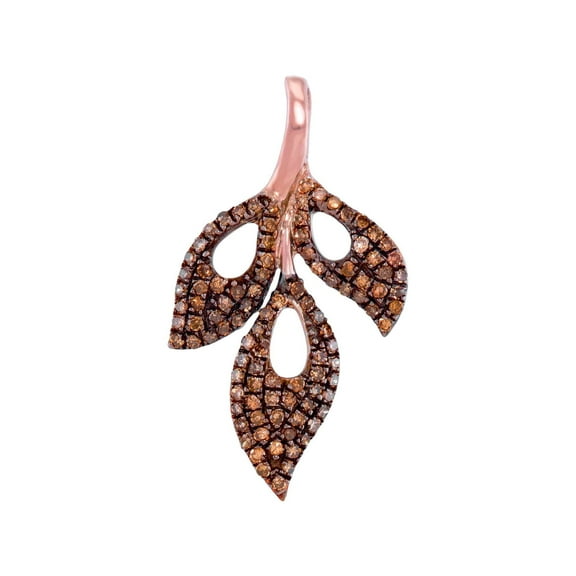 Brandy Diamond® Dark Brown 10K Ravishing Rose Gold Triple Leaf Fine Necklace Pendant 3/8 Ctw.