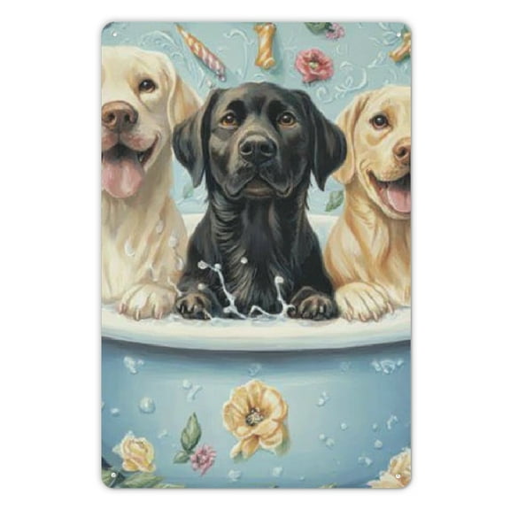 Dog Bath Time Tin Sign 8X12IN Playful Metal Wall Art for Pet Spa, Laundry Room & Dog Lover Home Decor