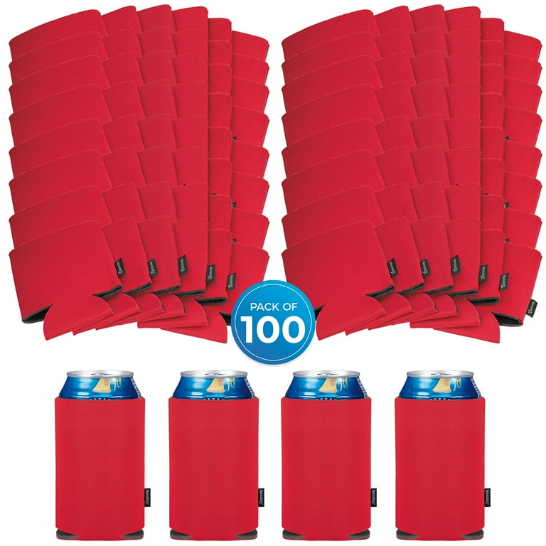 100 Pack KOOZIE Blank Beer Can Coolers for 12 oz Cans and Bottles Red