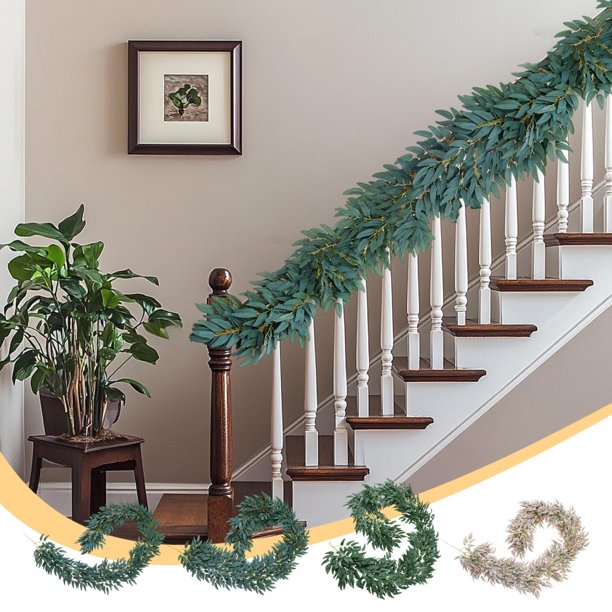 Guirnalda artificial de hojas de sauce verde - 78.74in Ratán decorativo | Material plástico de primera calidad | Diseño realista para el hogar, bodas, eventos | Duradero y de bajo mantenimiento - 1