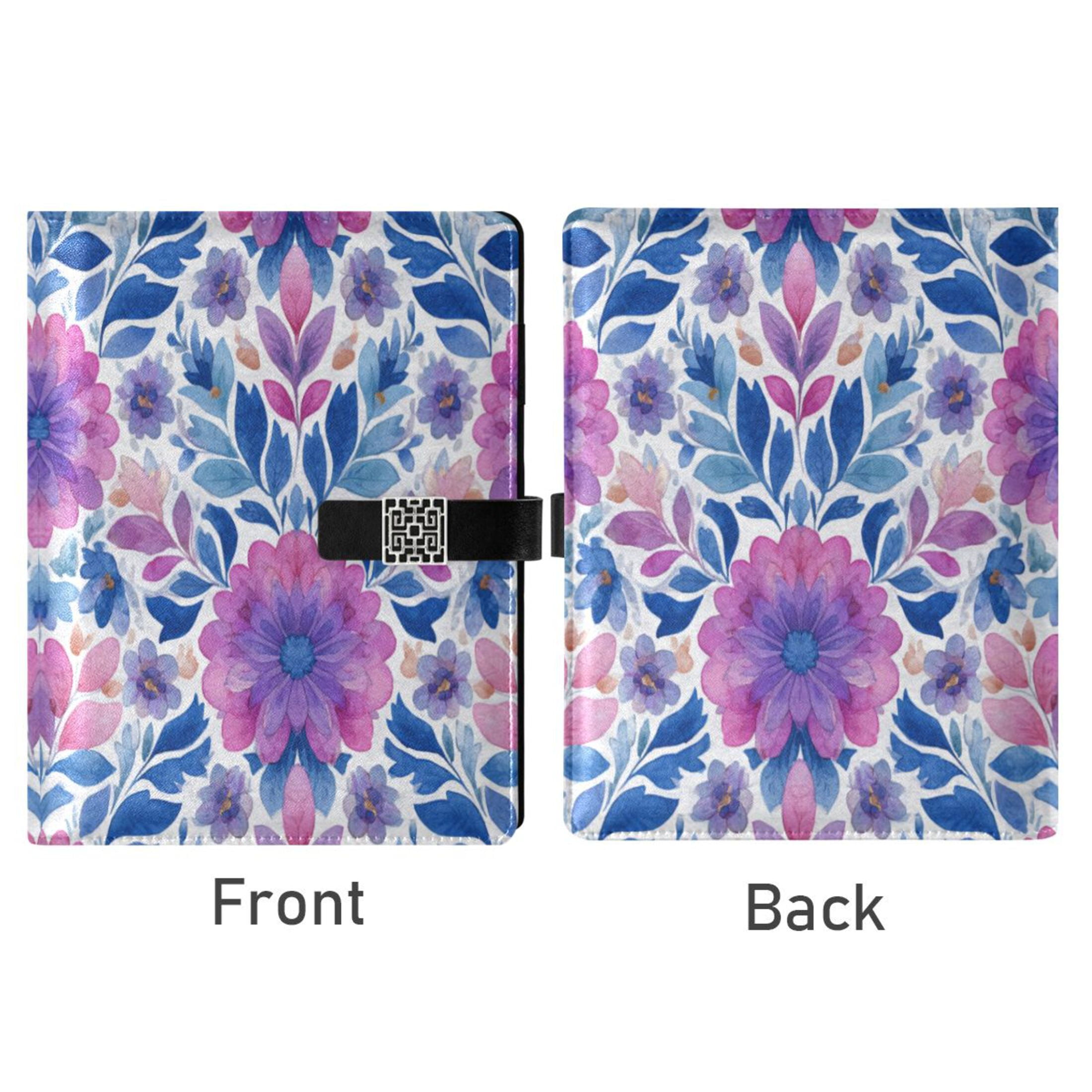 Leather Planner Leather Notebook Notebook Journal Binder Design Pen Pocket Design Convenient for Storage Purple Watercolor Leaves