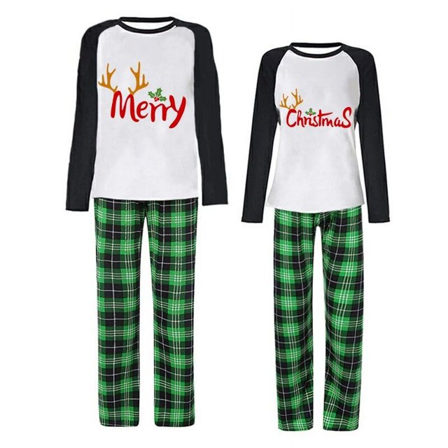 Conjuntos a juego de pijamas navideños para parejas, conjunto de pijamas verdes para adultos con diseño de ciervo, Feliz Navidad