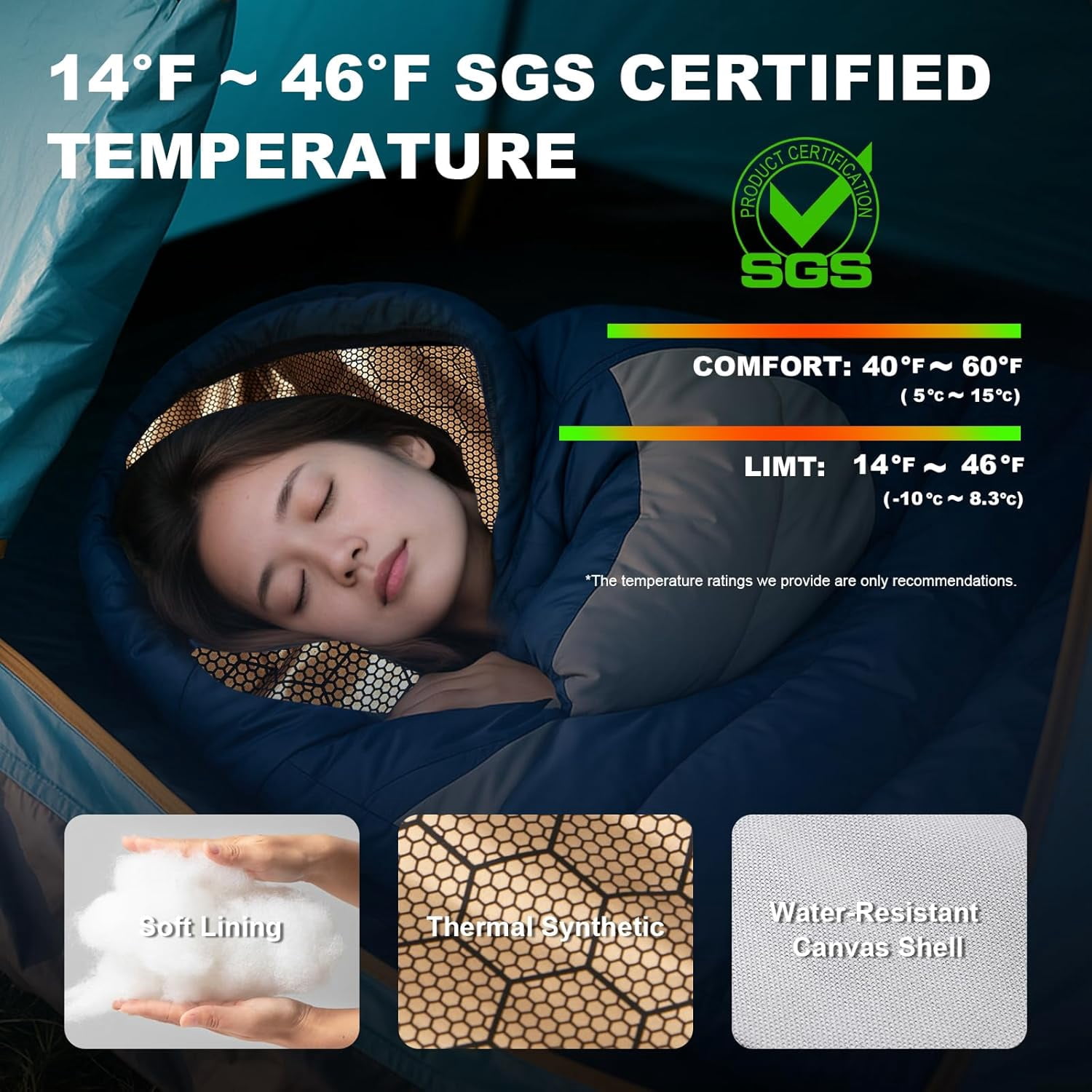 Winter Cold Weather Sleeping Bag for Adults 0 Degree,Cotton Canvas with YKK Zipper Compact Backpacking Mummy Camping