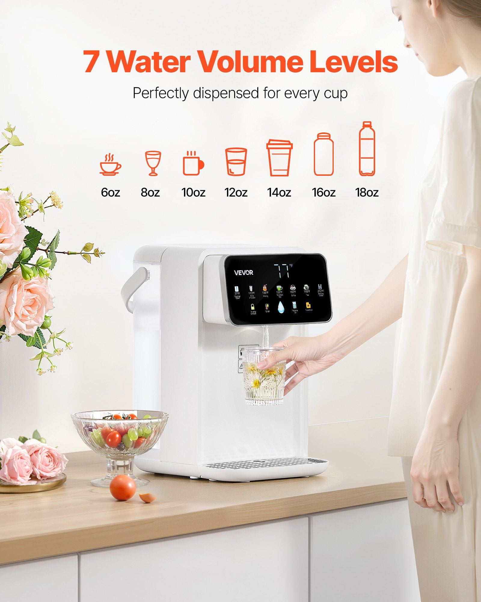Instant Hot Water Dispenser Adjustable 7 Temperatures 7 Water Volumes 118oz Removable Tank Quick Heating Touchscreen Child Lock