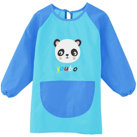 

EUBUY Long Sleeve Waterproof Bibs for Baby Toddler Washable Bib with Pocket Food and Play Smock Apron for Toddlers Light Blue Panda L
