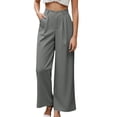 thumbnail image 1 of Pantalones de vestir de mujer de cintura alta y pierna ancha: pantalones informales de negocios con bolsillos, mezcla de poliéster y elastano, ropa de trabajo resistente a las arrugas, 1 of 5