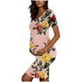 thumbnail image 4 of yoeyez Robes de Maternité pour Femmes pour Mariage à Manches Courtes à Encolure en U Robe Imprimée Grande Taille Robe de Grossesse Extensible Robes de Maternité en Liquidation Multicolore,m, 4 of 6