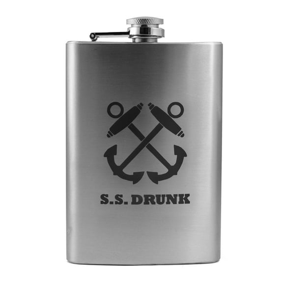 8oz SS Drunk Flask L1 Fun Silly Novelty