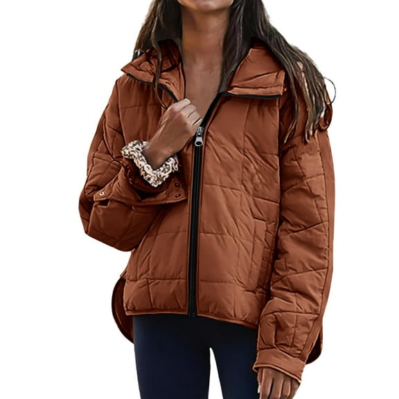 BXINGOHAI Womens Jacket Cozy Hooded Long Puffer Jacket for Women with Waist Drawstrings Warm Women's Down Jacket Brown M