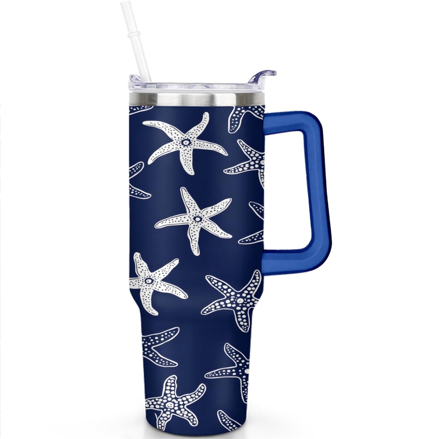 40 oz Tumbler Starfish with Handle Stainless Steel Travel Mug Leak Resistant Cup Car Cup Holder Friendly for Gym Travel Office