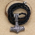 thumbnail image 4 of Stainless Steel Thor's Hammer Necklace Wolf's Head Leather Chain Nordic Scandinavian Viking Jewellery for Men Women, 4 of 5