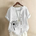 thumbnail image 1 of Lydiaunistar Womens Spring Tops Plus Size Casual Printed Short Sleeve Button Blouse Round Neck T-Shirt Lightweight Polyester White, 1 of 4