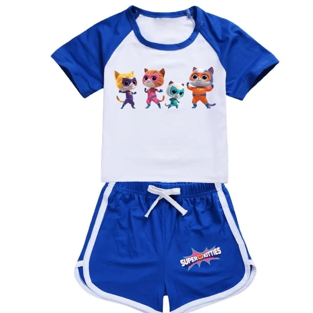 Ropa de superkitty para niñas y niños, conjunto de ropa de verano, traje deportivo de superkitty, camiseta + Pantalones, 2 piezas, pijamas para bebés