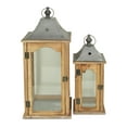 thumbnail image 3 of Cheungs Brown Solid Wood and Glass Lanterns (Set of 2) - L: 9.5 x W: 9.5 x H: 23, 3 of 6