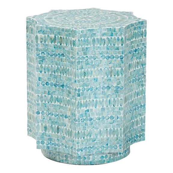 Baxton Studio Olesia Octagon Wood & Mother of Pearl End Table in Blue