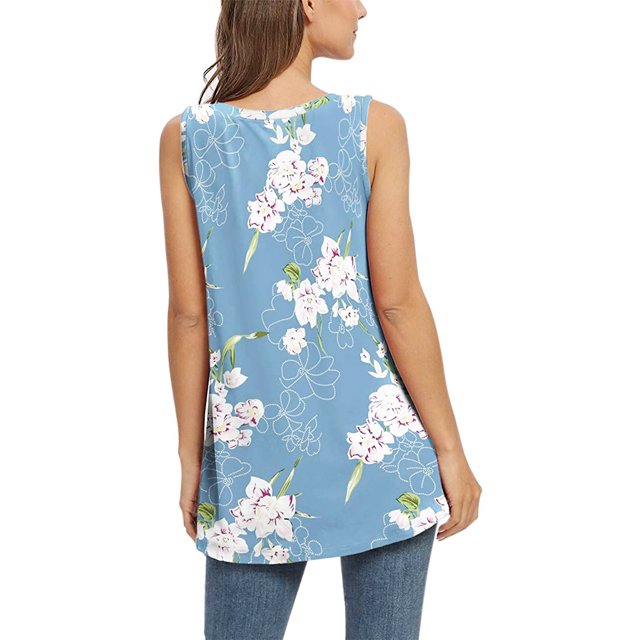 Guardurnaity Chaleco de mujer Camiseta sin mangas bohemia Camiseta sin mangas con cuello en V Camiseta sin mangas con cuello en V Camiseta casual Prendas para la parte del cuerpo lirio azul claro S Guardurnaity AP003124-06