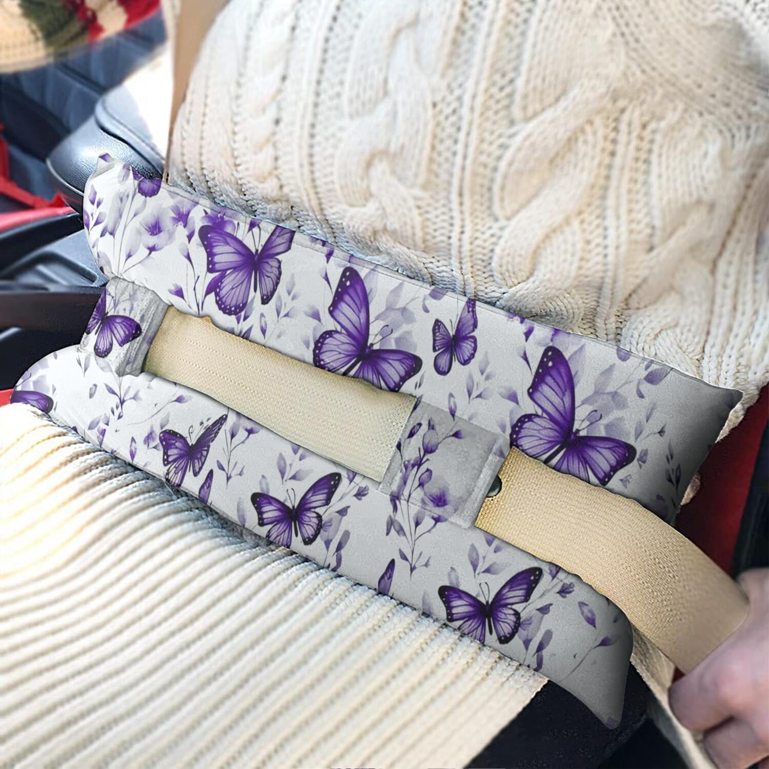 Delicate Butterfly & Stars Seatbelt Cushion - Soft Mastectomy Pillow for Post-Surgery Comfort - Floral Car Travel Pillow for Women