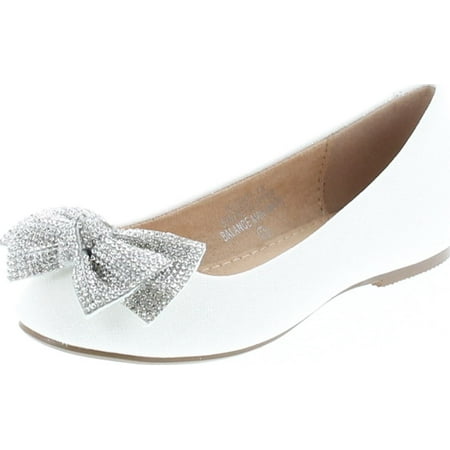 

De Blossom Girl GIGI-1X Shimmer Bow Casual Slip On Prom Party Dress Ballet Flat Shoes K-gigi-1x White 13