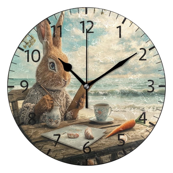 YAZAOO Decorative Wall Clock Size:25cm Rabbit Painting by The Sea Design Pattern Clock