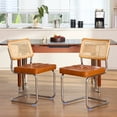 thumbnail image 5 of GrandNoor Brown Faux Leather Rattan Dining Chairs Set of 4, Wooden Mid Century Modern Dining Room Chairs, Mesh Back Cane Kitchen Chair, Cesca Design Chairs with Metal Chrome Legs, 5 of 8