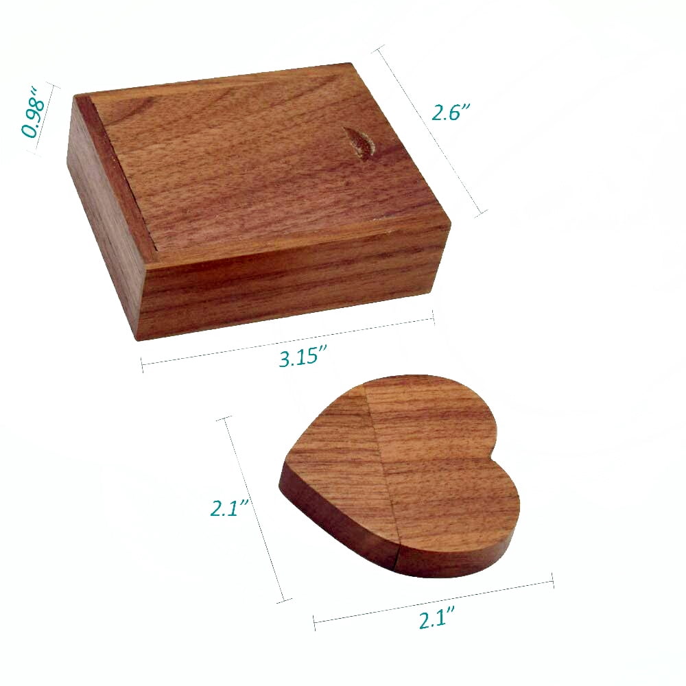 Heart Shaped Wood Flash Drive 32GB USB3.0 with Gift Box, Wooden USB Drive 32G USB 3.0 Super-Speed Thumb Drive Jump Drive Wooden Box Ideal Gift for Birthday / Anniversary / Wedding