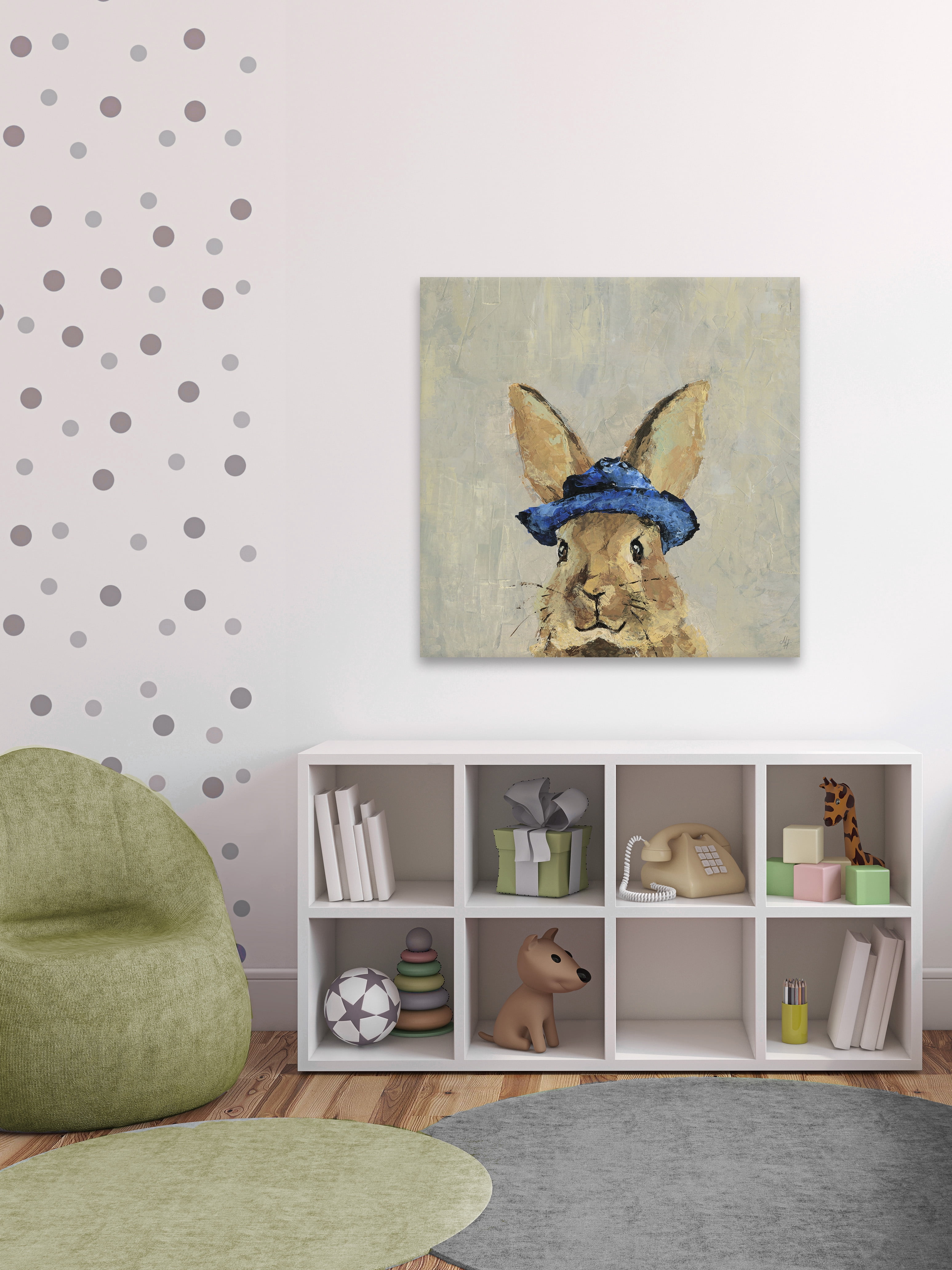 Marmont Hill Blue Hat Rabbit Canvas Wall Art