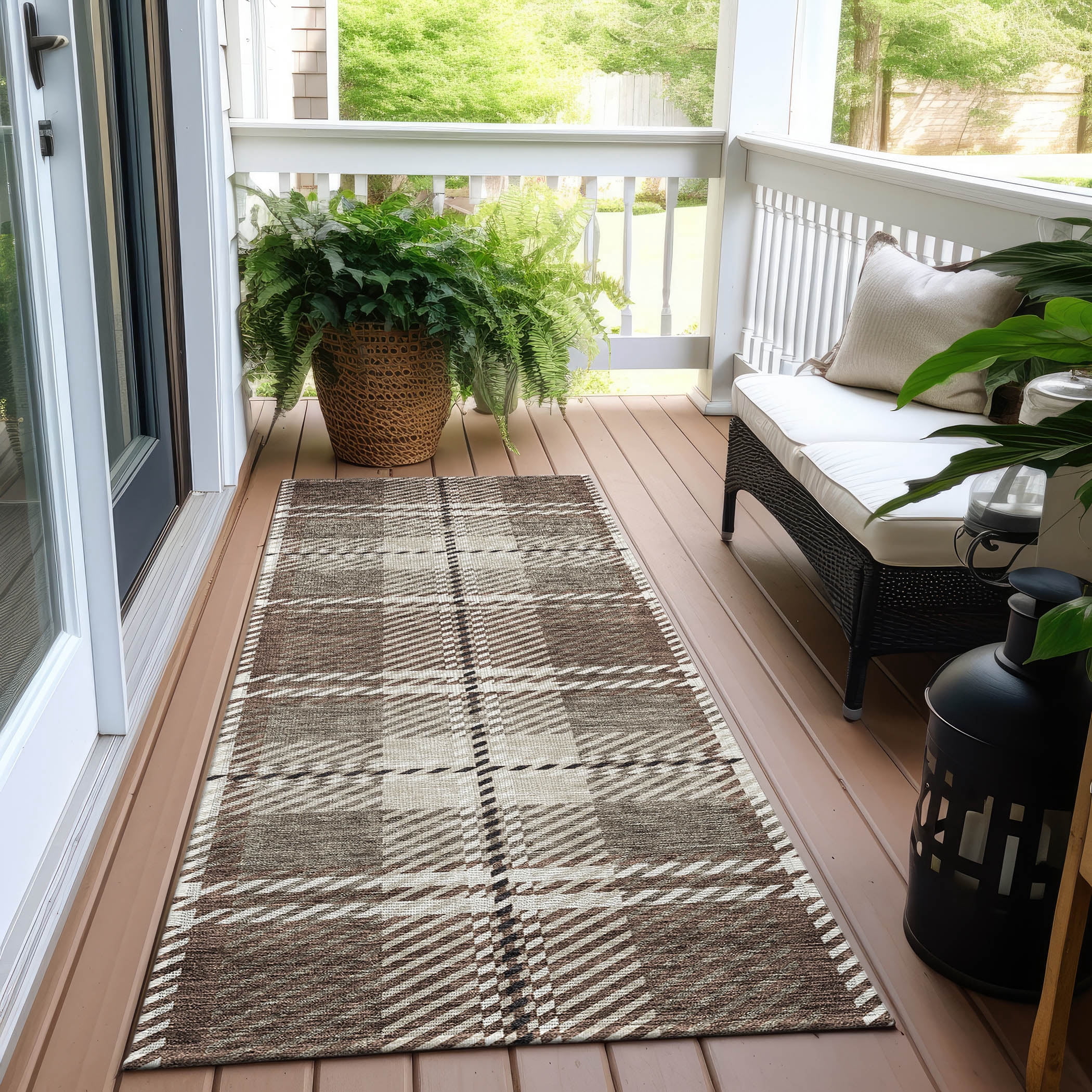 Addison Rugs Chantille Indoor/Outdoor Transitional Plaid Brown Washable Runner Rug, 2'3" x 7'6"