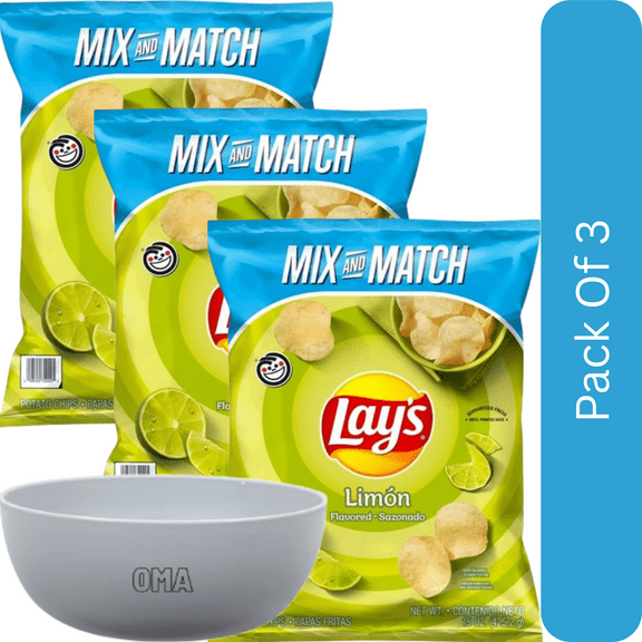 Lay’s Limon Potato Chips — 15 oz -3pk,With Olive White Bowl By OMA